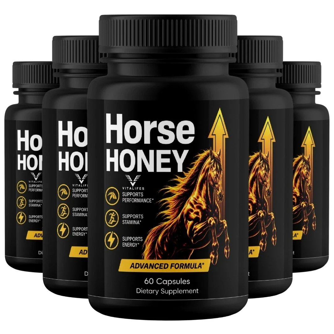 Five bottles of Horse Honey Advanced Formula standing together