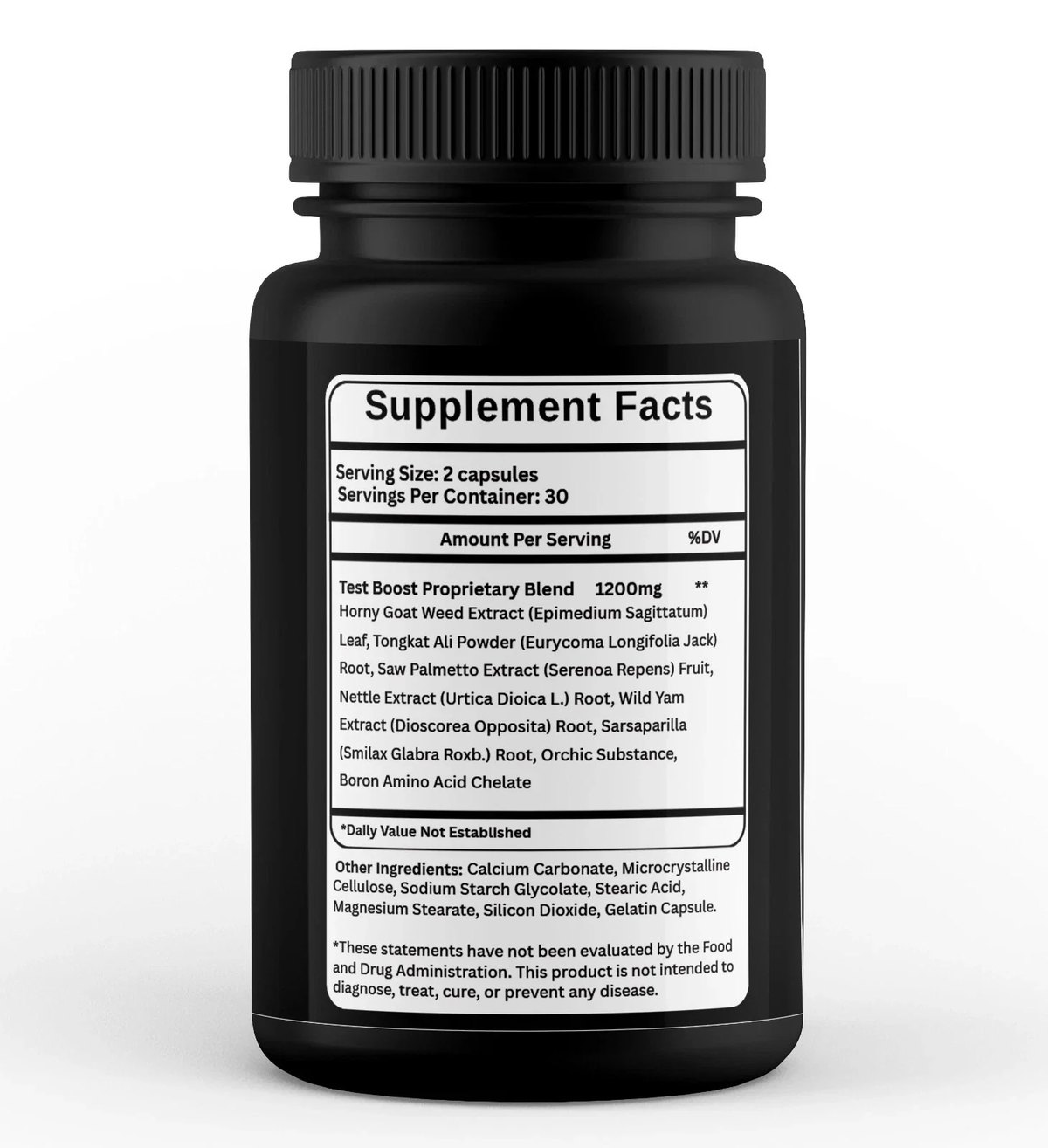 Horse Honey supplement facts panel showing a 1,200 mg Test Boost Proprietary Blend containing horny goat weed, tongkat ali, saw palmetto, nettle, wild yam, sarsaparilla, orchic substance and boron